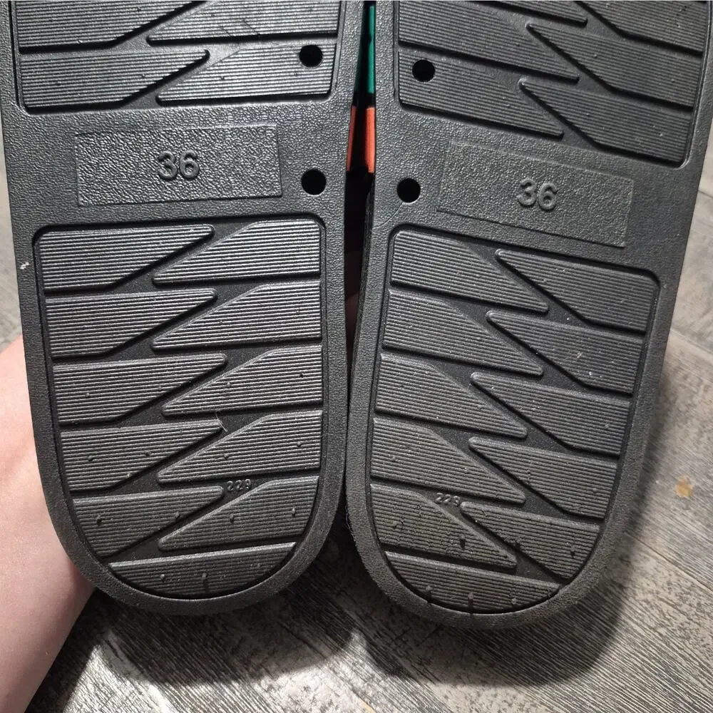 7-11 Shoes Slides Size 36 Womens 6 Mens 4 Sandals Black Red Green Orange 7Eleven
